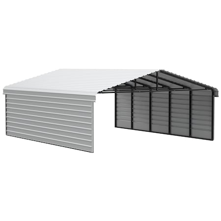 Arrow Storage Products Galvanized Steel Carport, W/ 2-Sided Enclosure, Compact Car Metal Carport Kit, 20'x24'x7', Eggshell CPH202407ECL2